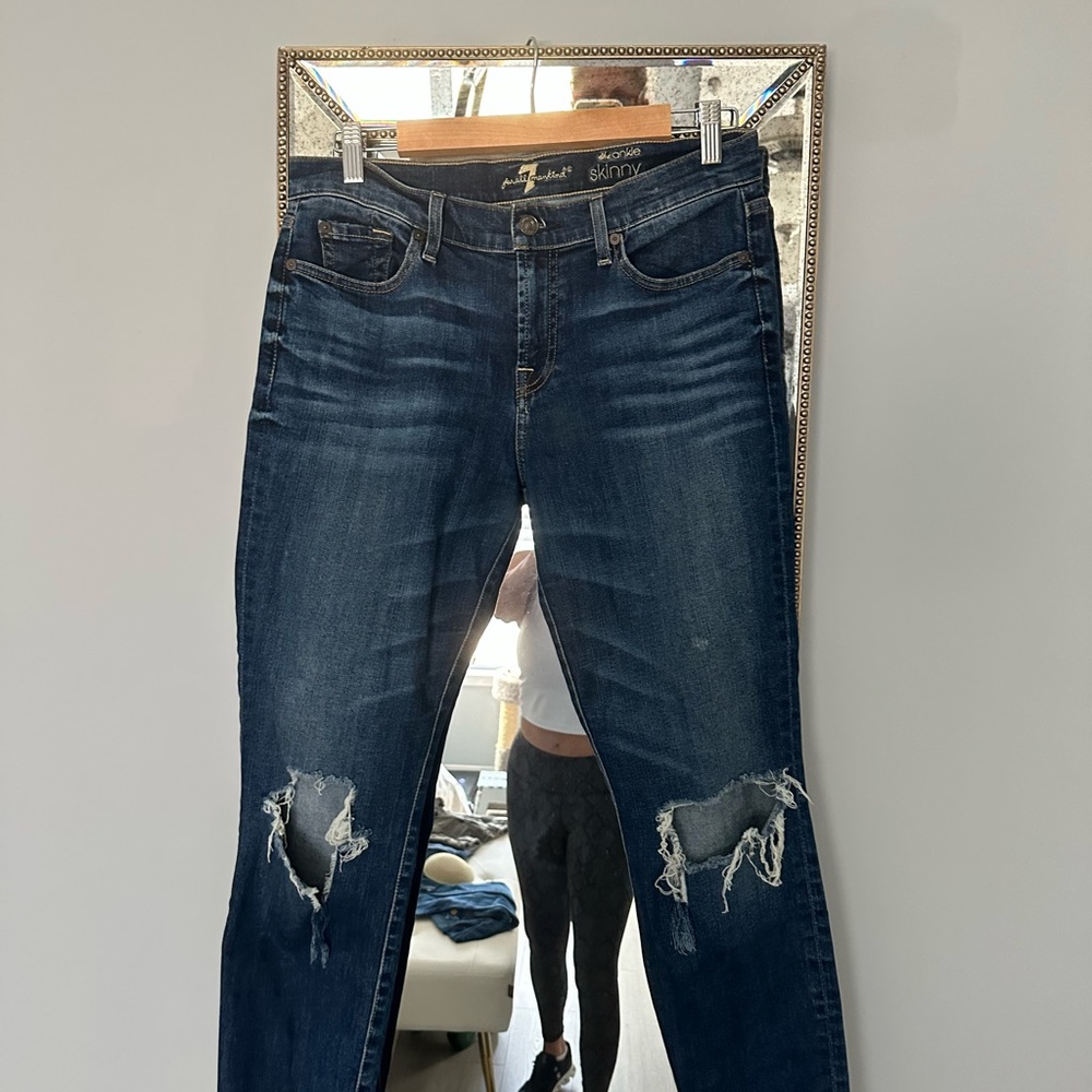 Seven for all mankind skinny, distressed jeans in excellent condition.